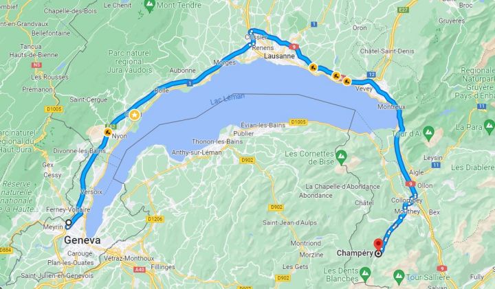 Geneva to Champery transfer map