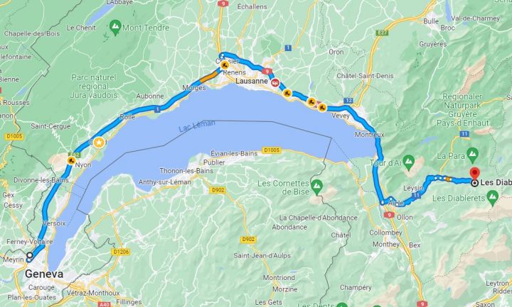 Geneva to Les Diablerets transfer map