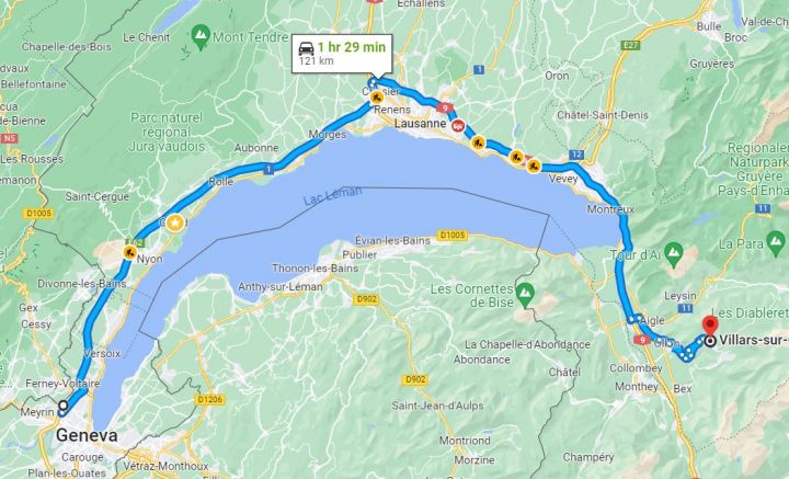 Geneva to Villars transfer map