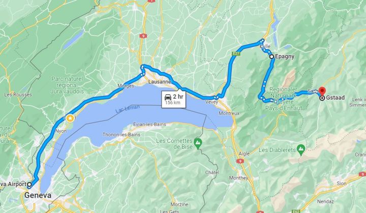 Geneva airport to Gstaad transfer map